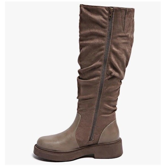 Women's Fashion Thick Heel Riding Boots Grey/brown Side Zipper Durable Size 9 - Picture 3 of 17